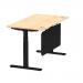 Air 1400 x 800mm Height Adjustable Desk Maple Top Cable Ports Black Leg With Black Steel Modesty Panel HA01458