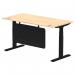 Air Modesty 1600 x 800mm Height Adjustable Office Desk Maple Top Cable Ports Black Leg With Black Steel Modesty Panel HA01459