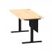 Air 1600 x 800mm Height Adjustable Desk Maple Top Cable Ports Black Leg With Black Steel Modesty Panel HA01459