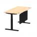 Air 1600 x 800mm Height Adjustable Desk Maple Top Cable Ports Black Leg With Black Steel Modesty Panel HA01459