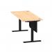 Air Modesty 1800 x 800mm Height Adjustable Office Desk Maple Top Cable Ports Black Leg With Black Steel Modesty Panel HA01460