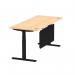 Air Modesty 1800 x 800mm Height Adjustable Office Desk Maple Top Cable Ports Black Leg With Black Steel Modesty Panel HA01460