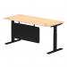 Air Modesty 1800 x 800mm Height Adjustable Office Desk Maple Top Cable Ports Black Leg With Black Steel Modesty Panel HA01460