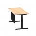 Air Modesty 1800 x 800mm Height Adjustable Office Desk Maple Top Cable Ports Black Leg With Black Steel Modesty Panel HA01460