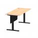 Air Modesty 1800 x 800mm Height Adjustable Office Desk Maple Top Cable Ports Black Leg With Black Steel Modesty Panel HA01460
