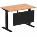 Air Modesty 1200 x 800mm Height Adjustable Office Desk Oak Top Cable Ports Black Leg With Black Steel Modesty Panel HA01461