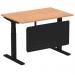 Air 1200 x 800mm Height Adjustable Desk Oak Top Cable Ports Black Leg With Black Steel Modesty Panel HA01461