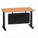 Air Modesty 1400 x 800mm Height Adjustable Office Desk Oak Top Cable Ports Black Leg With Black Steel Modesty Panel HA01462