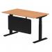 Air Modesty 1400 x 800mm Height Adjustable Office Desk Oak Top Cable Ports Black Leg With Black Steel Modesty Panel HA01462