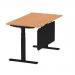 Air 1400 x 800mm Height Adjustable Desk Oak Top Cable Ports Black Leg With Black Steel Modesty Panel HA01462