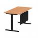 Air Modesty 1600 x 800mm Height Adjustable Office Desk Oak Top Cable Ports Black Leg With Black Steel Modesty Panel HA01463