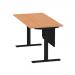 Air 1600 x 800mm Height Adjustable Desk Oak Top Cable Ports Black Leg With Black Steel Modesty Panel HA01463