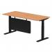 Air Modesty 1800 x 800mm Height Adjustable Office Desk Oak Top Cable Ports Black Leg With Black Steel Modesty Panel HA01464