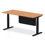 Air Modesty 1800 x 800mm Height Adjustable Office Desk Oak Top Cable Ports Black Leg With Black Steel Modesty Panel HA01464