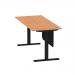 Air 1800 x 800mm Height Adjustable Desk Oak Top Cable Ports Black Leg With Black Steel Modesty Panel HA01464