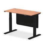 Air Modesty 1200 x 600mm Height Adjustable Office Desk Beech Top Cable Ports Black Leg With Black Steel Modesty Panel HA01465