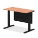 Air 1200 x 600mm Height Adjustable Desk Beech Top Cable Ports Black Leg With Black Steel Modesty Panel HA01465