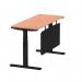Air Modesty 1400 x 600mm Height Adjustable Office Desk Beech Top Cable Ports Black Leg With Black Steel Modesty Panel HA01466