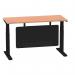 Air Modesty 1400 x 600mm Height Adjustable Office Desk Beech Top Cable Ports Black Leg With Black Steel Modesty Panel HA01466