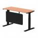 Air Modesty 1400 x 600mm Height Adjustable Office Desk Beech Top Cable Ports Black Leg With Black Steel Modesty Panel HA01466