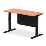 Air Modesty 1400 x 600mm Height Adjustable Office Desk Beech Top Cable Ports Black Leg With Black Steel Modesty Panel HA01466