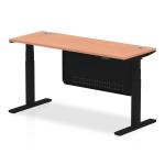 Air Modesty 1600 x 600mm Height Adjustable Office Desk Beech Top Cable Ports Black Leg With Black Steel Modesty Panel HA01467