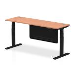 Air Modesty 1800 x 600mm Height Adjustable Office Desk Beech Top Cable Ports Black Leg With Black Steel Modesty Panel HA01468