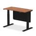 Air 1200 x 600mm Height Adjustable Desk Walnut Top Cable Ports Black Leg With Black Steel Modesty Panel HA01469