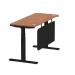 Air Modesty 1400 x 600mm Height Adjustable Office Desk Walnut Top Cable Ports Black Leg With Black Steel Modesty Panel HA01470