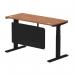 Air Modesty 1400 x 600mm Height Adjustable Office Desk Walnut Top Cable Ports Black Leg With Black Steel Modesty Panel HA01470