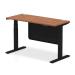 Air 1400 x 600mm Height Adjustable Desk Walnut Top Cable Ports Black Leg With Black Steel Modesty Panel HA01470