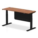 Air Modesty 1600 x 600mm Height Adjustable Office Desk Walnut Top Cable Ports Black Leg With Black Steel Modesty Panel HA01471