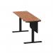 Air Modesty 1800 x 600mm Height Adjustable Office Desk Walnut Top Cable Ports Black Leg With Black Steel Modesty Panel HA01472