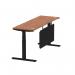 Air Modesty 1800 x 600mm Height Adjustable Office Desk Walnut Top Cable Ports Black Leg With Black Steel Modesty Panel HA01472