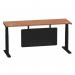 Air Modesty 1800 x 600mm Height Adjustable Office Desk Walnut Top Cable Ports Black Leg With Black Steel Modesty Panel HA01472