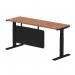 Air Modesty 1800 x 600mm Height Adjustable Office Desk Walnut Top Cable Ports Black Leg With Black Steel Modesty Panel HA01472