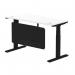 Air Modesty 1400 x 600mm Height Adjustable Office Desk White Top Cable Ports Black Leg With Black Steel Modesty Panel HA01474