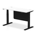 Air Modesty 1400 x 600mm Height Adjustable Office Desk White Top Cable Ports Black Leg With Black Steel Modesty Panel HA01474