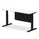 Air Modesty 1600 x 600mm Height Adjustable Office Desk White Top Cable Ports Black Leg With Black Steel Modesty Panel HA01475