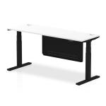 Air Modesty 1800 x 600mm Height Adjustable Office Desk White Top Cable Ports Black Leg With Black Steel Modesty Panel HA01476