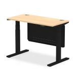Air Modesty 1200 x 600mm Height Adjustable Office Desk Maple Top Cable Ports Black Leg With Black Steel Modesty Panel HA01477