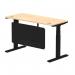 Air Modesty 1400 x 600mm Height Adjustable Office Desk Maple Top Cable Ports Black Leg With Black Steel Modesty Panel HA01478