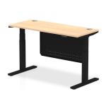 Air Modesty 1400 x 600mm Height Adjustable Office Desk Maple Top Cable Ports Black Leg With Black Steel Modesty Panel HA01478