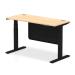 Air 1400 x 600mm Height Adjustable Desk Maple Top Cable Ports Black Leg With Black Steel Modesty Panel HA01478