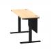 Air 1400 x 600mm Height Adjustable Desk Maple Top Cable Ports Black Leg With Black Steel Modesty Panel HA01478