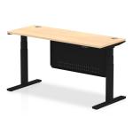 Air Modesty 1600 x 600mm Height Adjustable Office Desk Maple Top Cable Ports Black Leg With Black Steel Modesty Panel HA01479