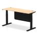 Air 1600 x 600mm Height Adjustable Desk Maple Top Cable Ports Black Leg With Black Steel Modesty Panel HA01479