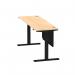 Air Modesty 1800 x 600mm Height Adjustable Office Desk Maple Top Cable Ports Black Leg With Black Steel Modesty Panel HA01480