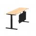 Air Modesty 1800 x 600mm Height Adjustable Office Desk Maple Top Cable Ports Black Leg With Black Steel Modesty Panel HA01480