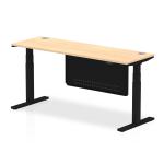 Air Modesty 1800 x 600mm Height Adjustable Office Desk Maple Top Cable Ports Black Leg With Black Steel Modesty Panel HA01480
